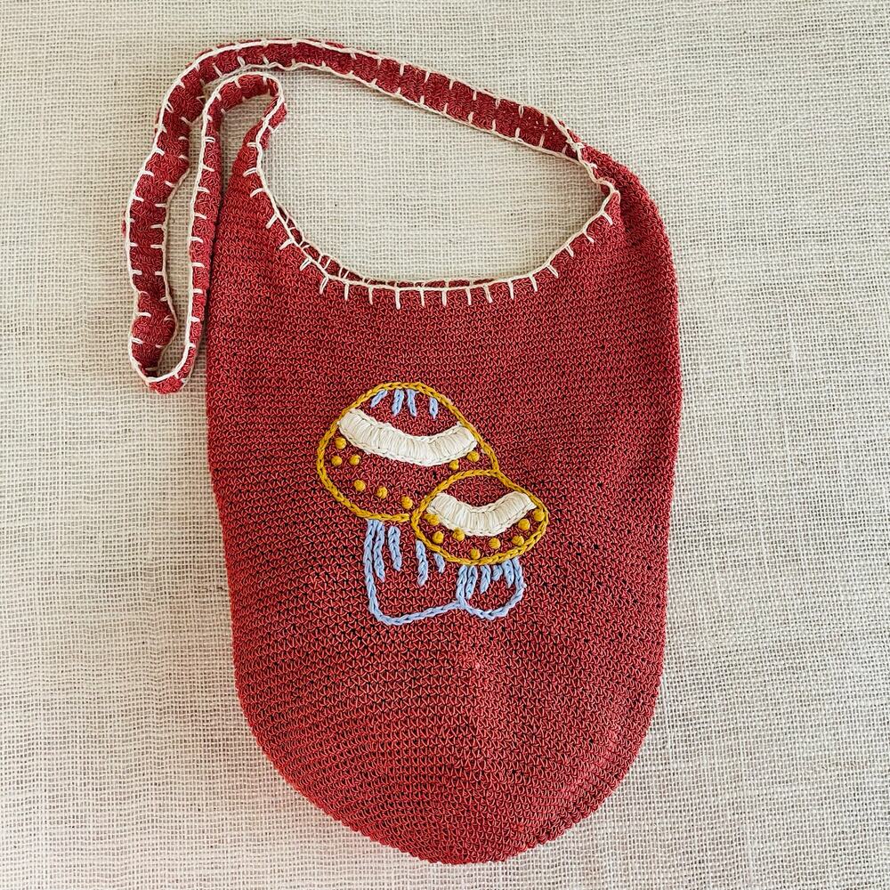 Mushroom Festival Bag! Crochet Boho Bag. Long Strap, Purse. Tote, 16x13‎